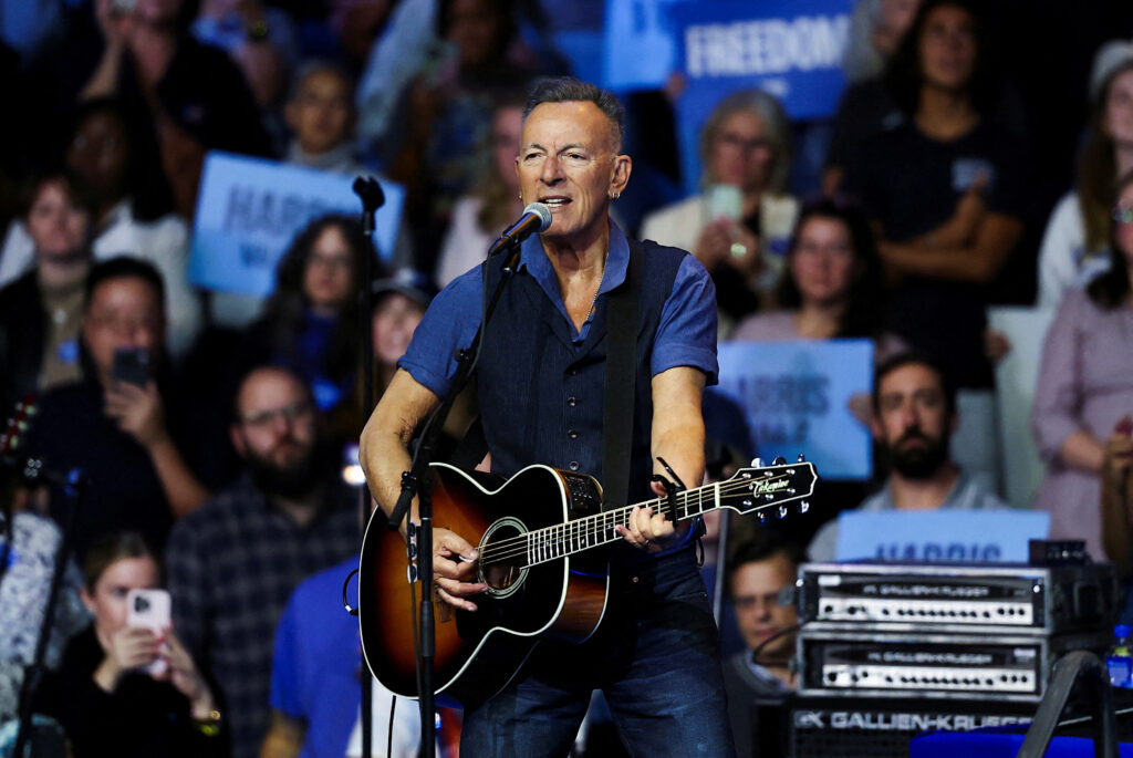 FILE PHOTO: Former U.S. President Barack Obama and rock star Bruce Springsteen campaign for Kamala Harris and Tim Walz in Philadelphia