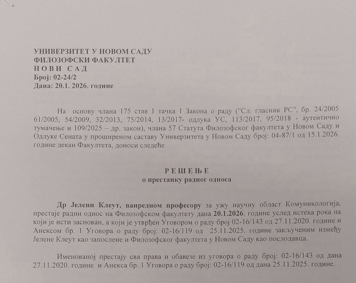 rešenje uručeno Jeleni Kleut/NasPortal