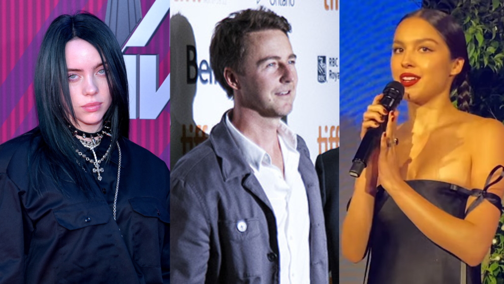 Foto: © Glenn Francis, www.PacificProDigital.com / CC BY-SA 4.0/Billie Eilish Foto: Michael Mayer / Flickr (CC BY 2.0)/Edward Norton Foto: Logan Alexandra / Wikimedia Commons (CC BY 3.0)/Olivia Rodrigo