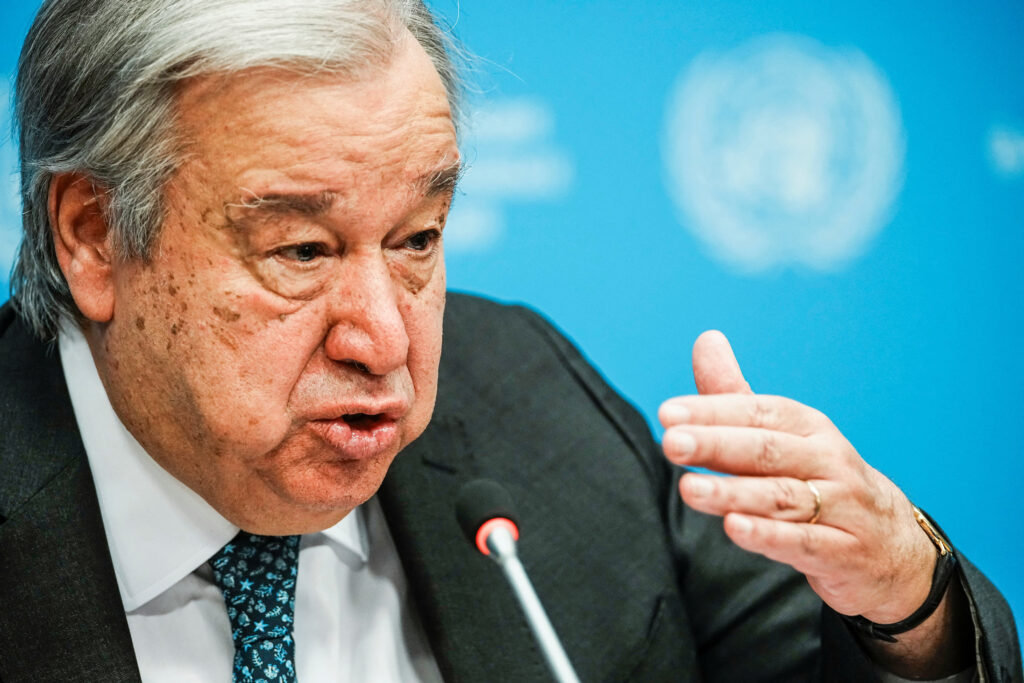 United Nations Secretary-General Antonio Guterres speaks during a press conference in New York