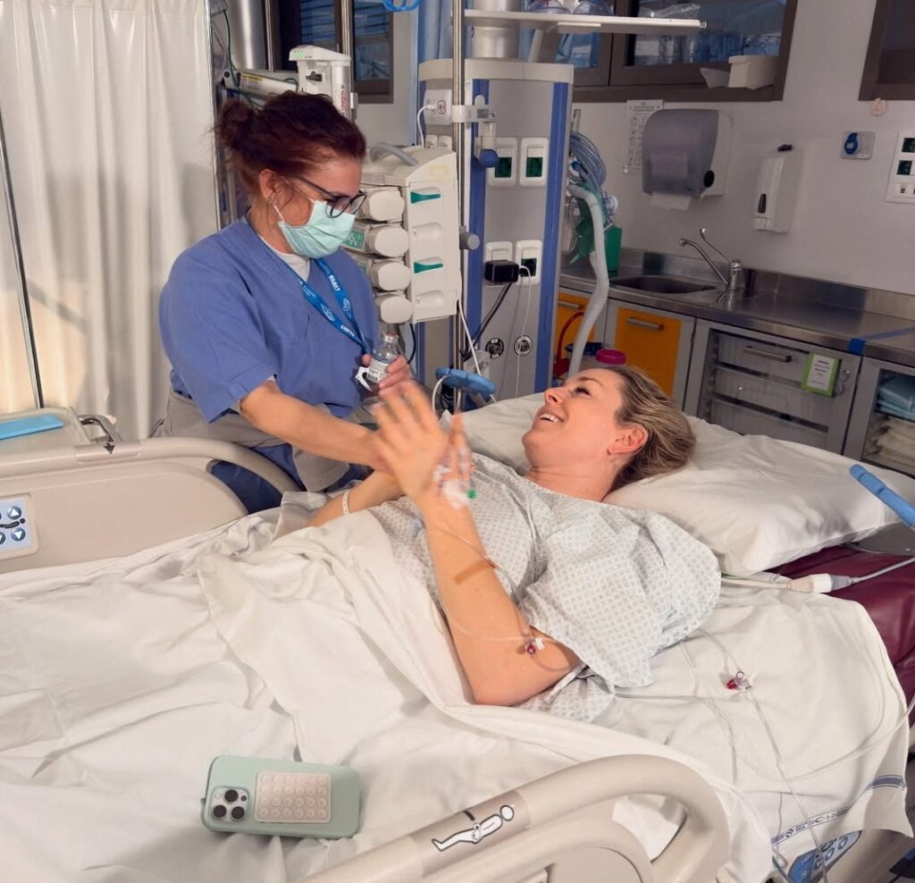 U.S. skier Lindsey Vonn lies in a hospital bed, after she crashed during the Women’s Downhill, in Treviso