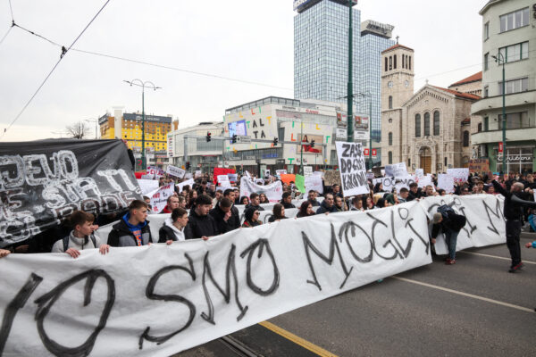 Protest march following a deadly tram accident, in Sarajevo