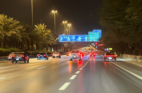 FILE PHOTO: Vehicles drive along a street near the Diplomatic Quarter in Riyadh