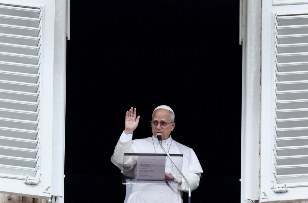 Pope Leo XIV leads the Angelus prayer at Vatican