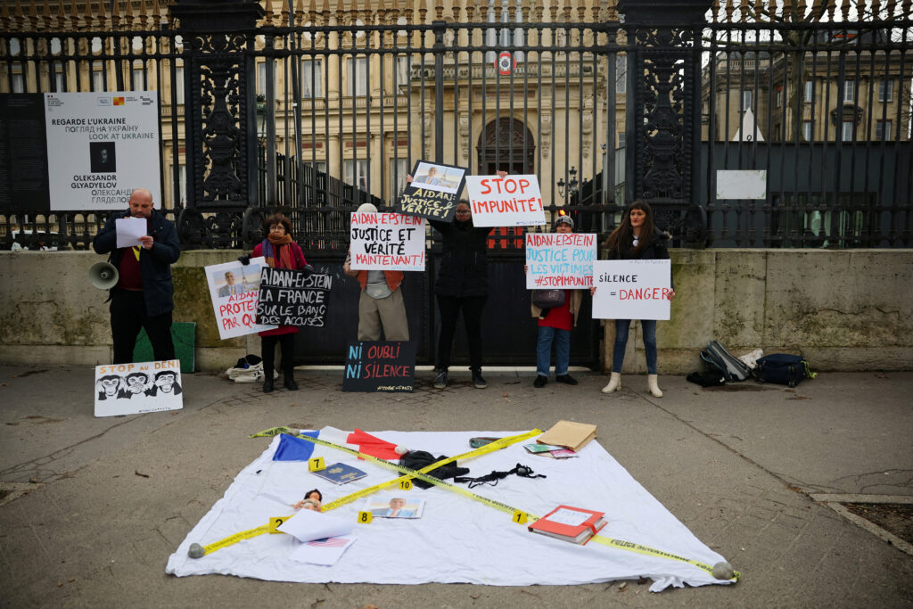 FILE PHOTO: Protest outside the French Foreign Ministry in Paris over diplomat’s Epstein ties