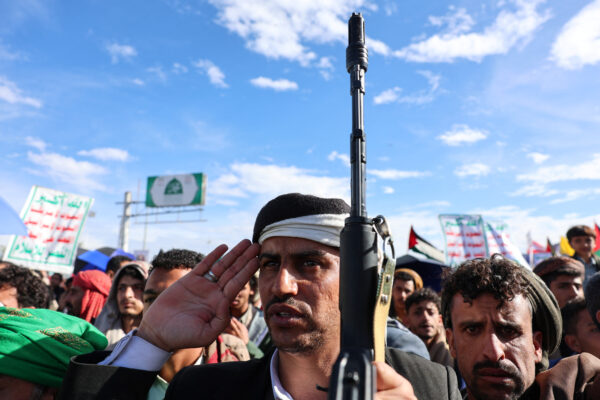 Houthi supporters demonstrate in solidarity with Iran, in Sanaa