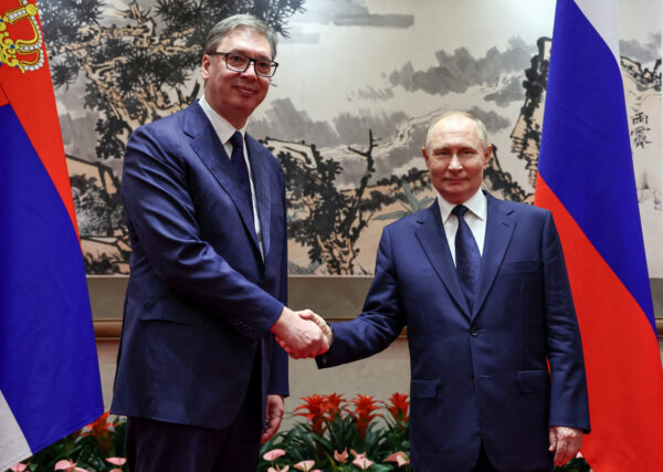 FILE PHOTO: Russian President Vladimir Putin meets with Serbian President Aleksandar Vucic in Beijing