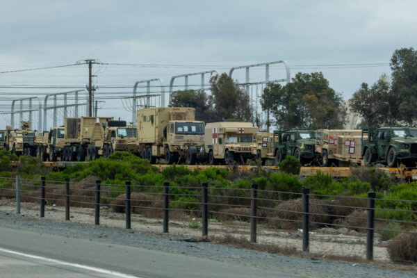 U.S. Military equipment travels on train in California