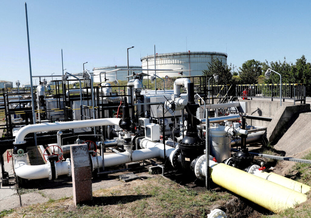 FILE PHOTO: The Druzhba oil pipeline between Hungary and Russia is seen at the Hungarian MOL Group’s Danube Refinery in Szazhalombatta