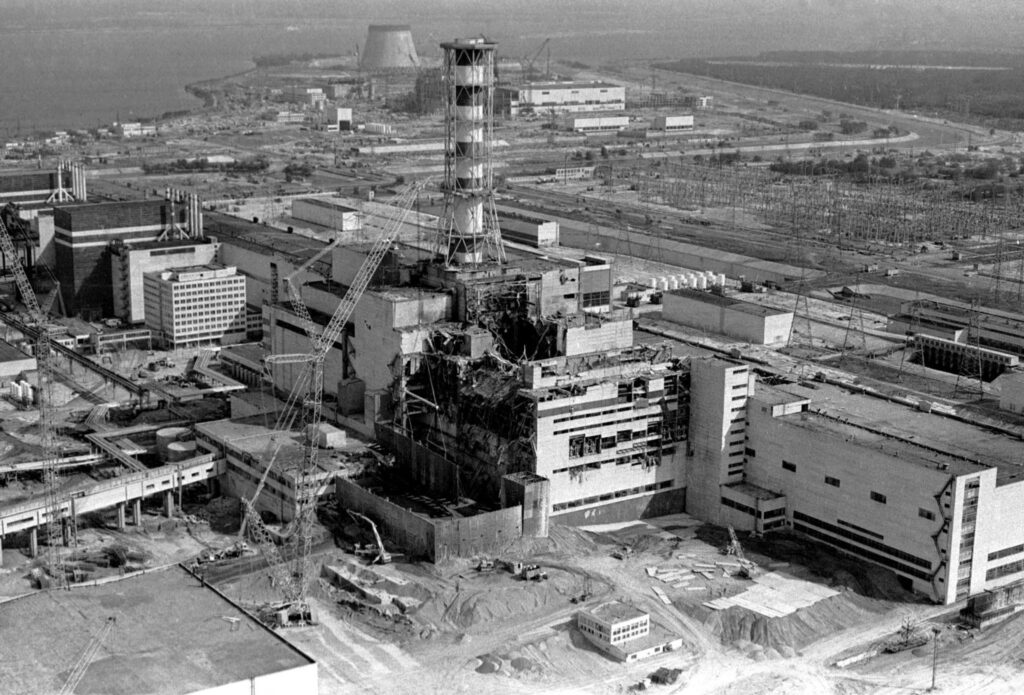 FILE PHOTO: Aerial view of the Chernobyl nuclear power plant’s fourth reactor