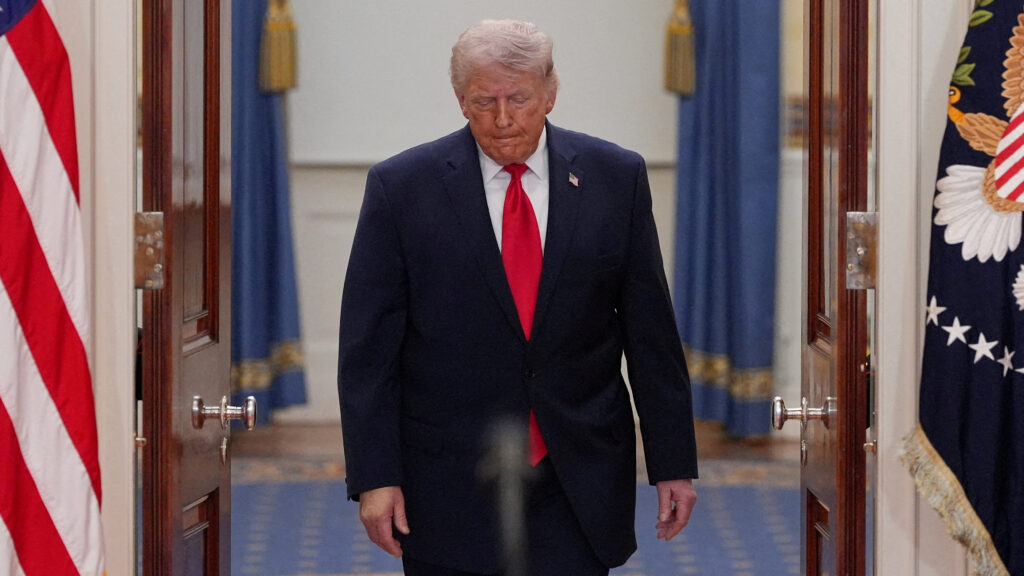 FILE PHOTO: U.S. President Donald Trump delivers an address to the nation about the Iran war at the White House in Washington