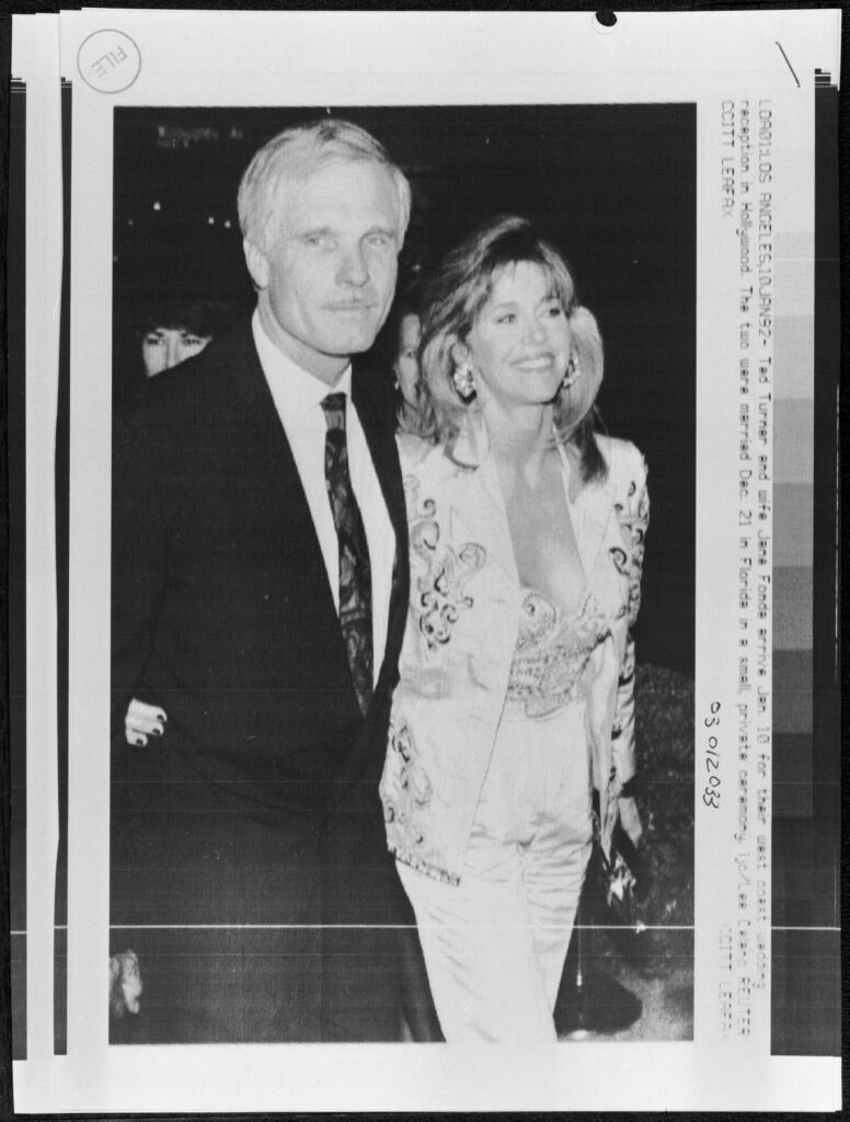 FILE PHOTO: Ted Turner and wife Jane Fonda arrive for their west coast wedding reception in hollywood.