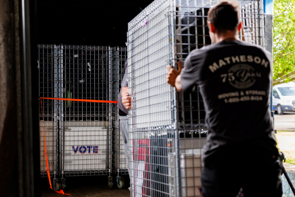 Electronic voting equipment is loaded in Doylestown