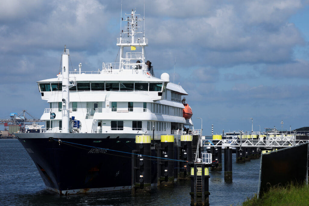 Cruise ship MV Hondius arrives at the Port of Rotterdam