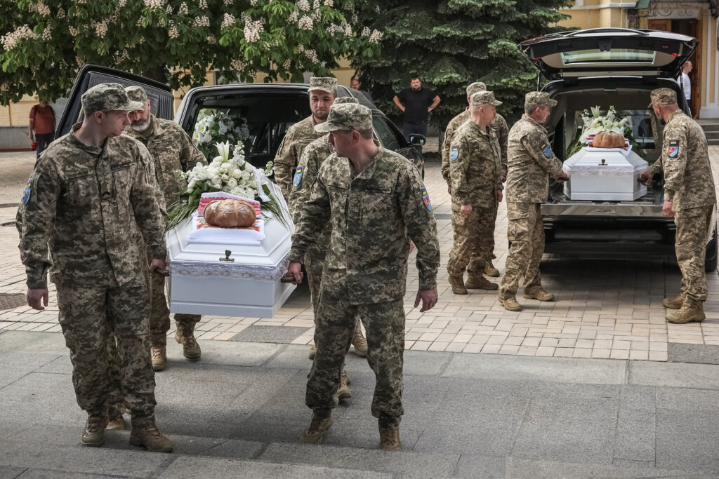 Funeral ceremony of teenage sisters Vira and Liubava Yakovlievas who were killed in a Russian missile strike, in Kyiv