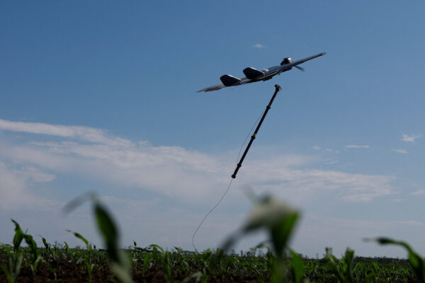Service members of the 1st Center of Unmanned Aerial Systems launch a middle strike drone in an undisclosed location in Ukraine