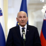 Slovenia’s new Prime Minister Janez Jansa speaks at a news conference after the signing of the new government in Ljubljana