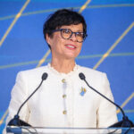 European Enlargement Commissioner Marta Kos attends a forum, in Kyiv