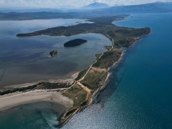 A drone view of a bay at the Vjosa-Narta Protected Area, where a luxury resort is planned by a company linked to Donald Trump’s son-in-law, Jared Kushner, in Zvernec