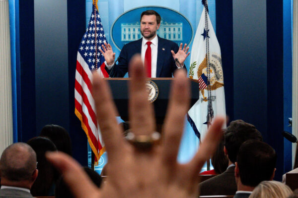 U.S. Vice President JD Vance holds a press briefing at the White House in Washington