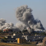 Smoke billows from southern Lebanon following an Israeli strike, as seen from Nabatieh