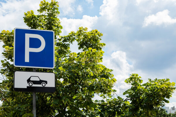 Parking roadsign outdoors, car storage