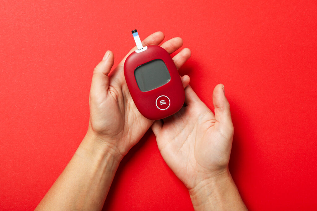 Glucometer for measuring sugar level. Diabetes treatment concept