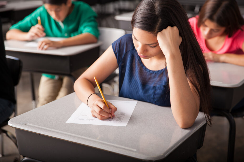 Taking a test in high school