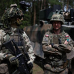 Polish and Lithuanian soldiers during the Bursztynowy Obronca-26 (Amber Defender-26) military excersise at the Klusy training ground