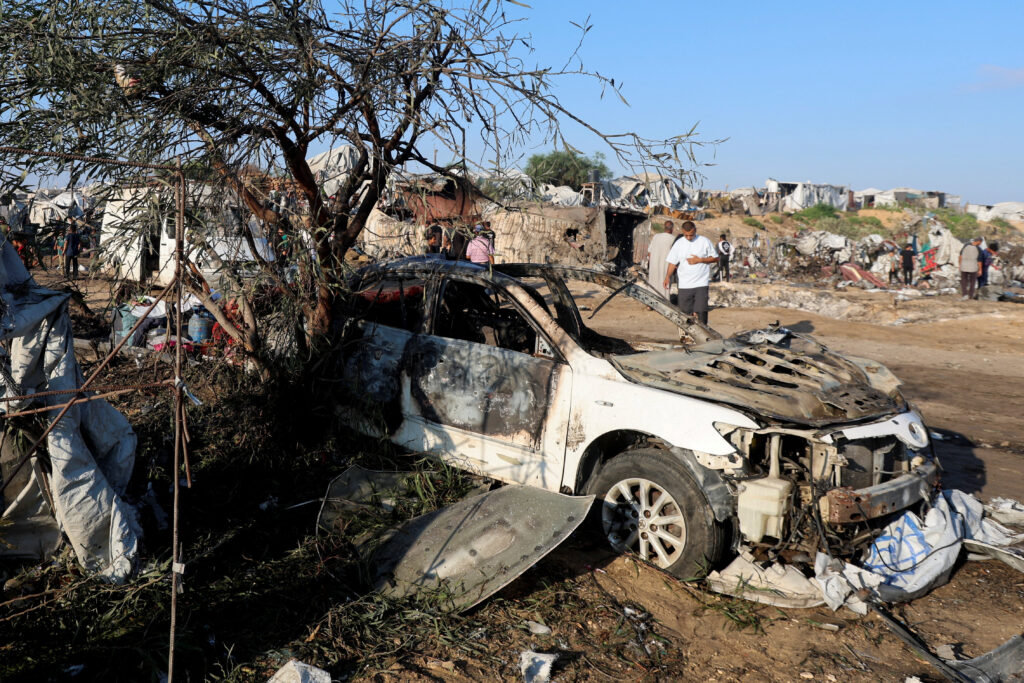 Israeli strike on a tent camp sheltering displaced people, in Khan Younis