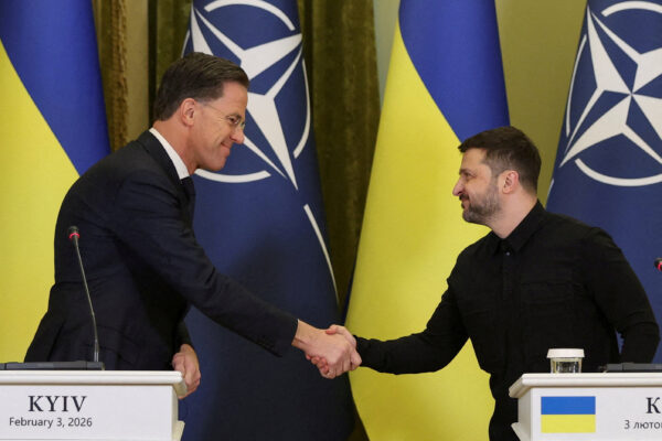 FILE PHOTO: NATO Secretary General Rutte and Ukraine’s President Zelenskiy attend a news conference in Kyiv
