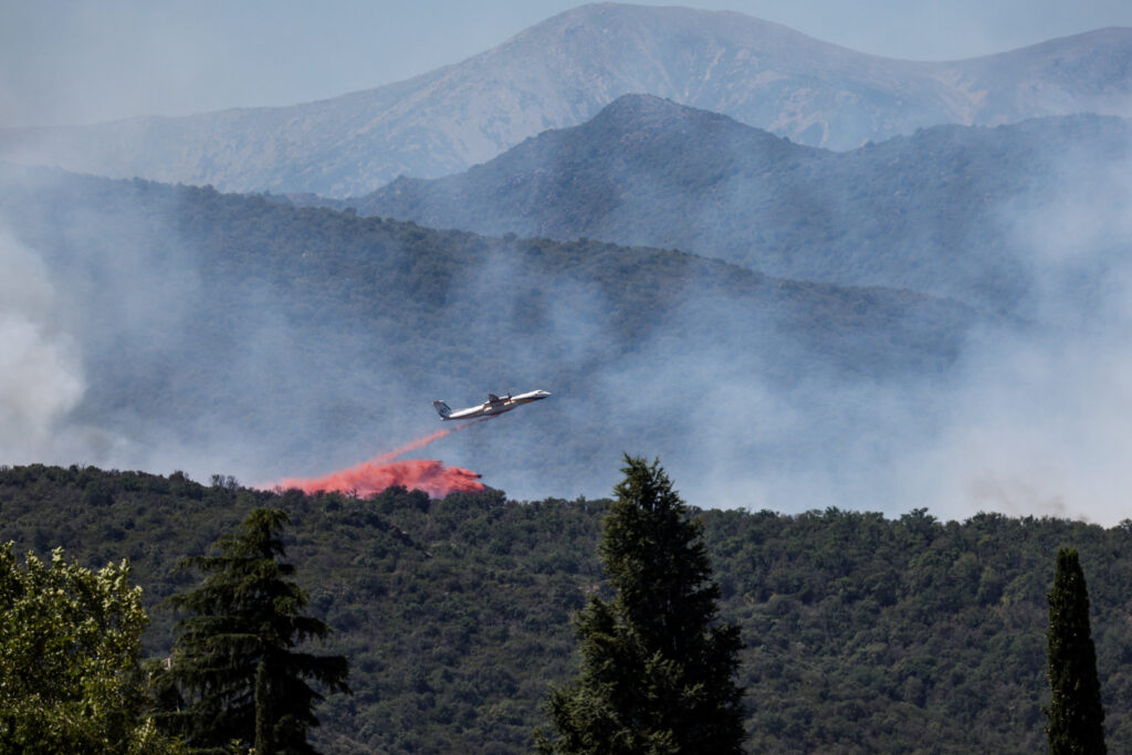 Wildfire burns in Ille-sur-Tet near Perpignan