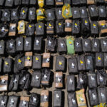 Bundles of cocaine seized at sea by El Salvador’s navy are displayed during a press conference at a base in San Luis la Herradura