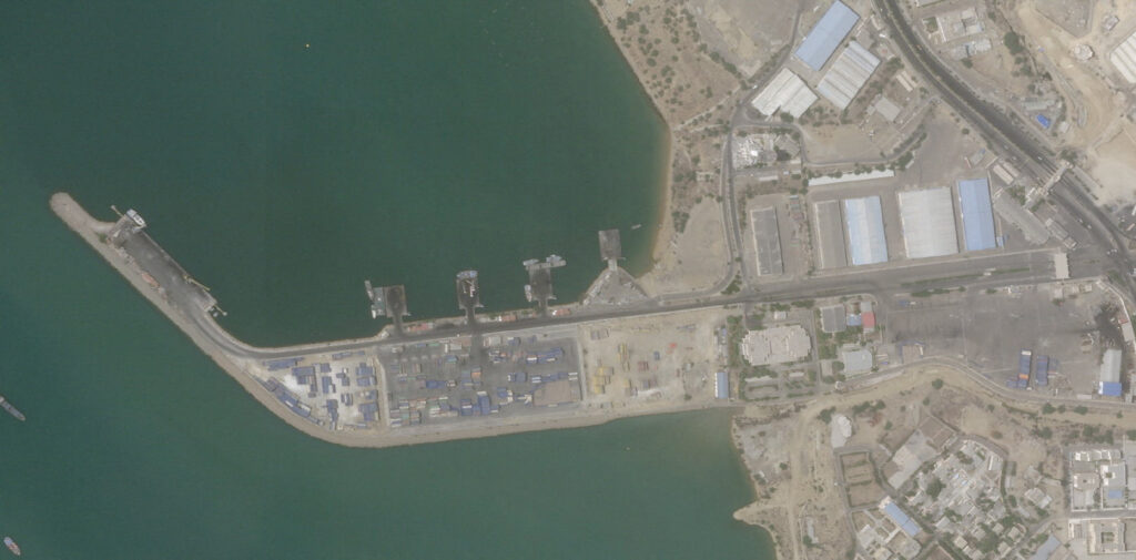 A satellite image shows damage at the control tower in the port of Chabahar