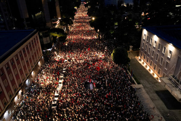 FILE PHOTO: Albanians protest over Kushner-linked luxury resort