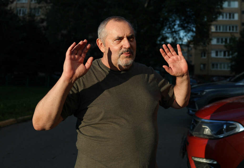 Boris Nadezhdin, an anti-war Russian politician, speaks in Dolgoprudny