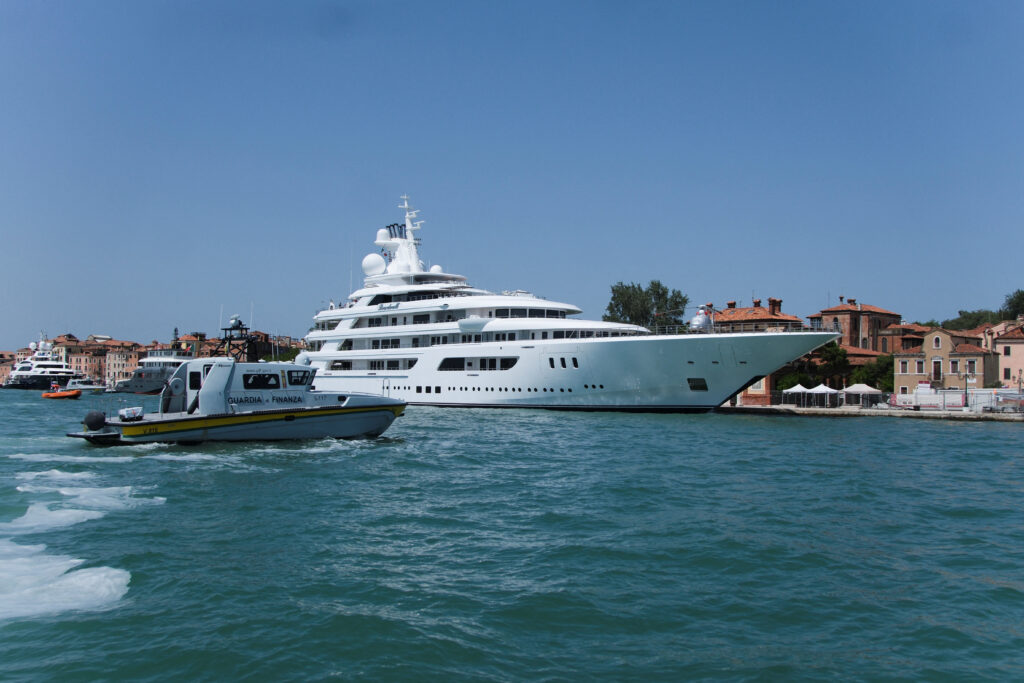 The mega-yacht belonging to Tilman J. Fertitta, the US Ambassador to Italy, has arrived in Venice