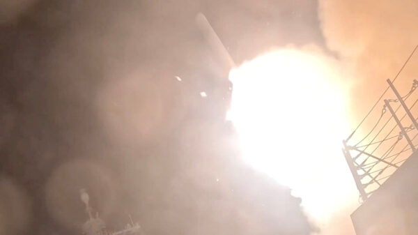 A munition is launched from a U.S. warship at an unknown location, during what U.S. Central Command says are strikes on Iran