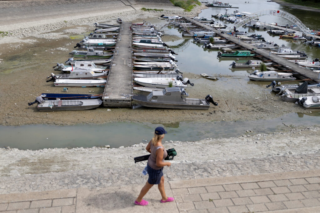 Low water levels on the Danube River in Apatin