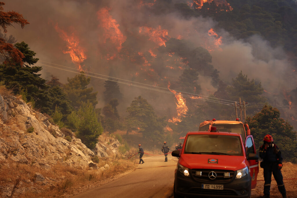 Wildfire burns on Mount Kithairon