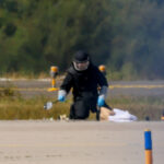 Leipzig/Halle Airport after a drone was found near a runway, in Schkeudlitz