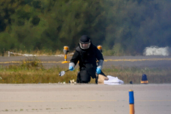 Leipzig/Halle Airport after a drone was found near a runway, in Schkeudlitz