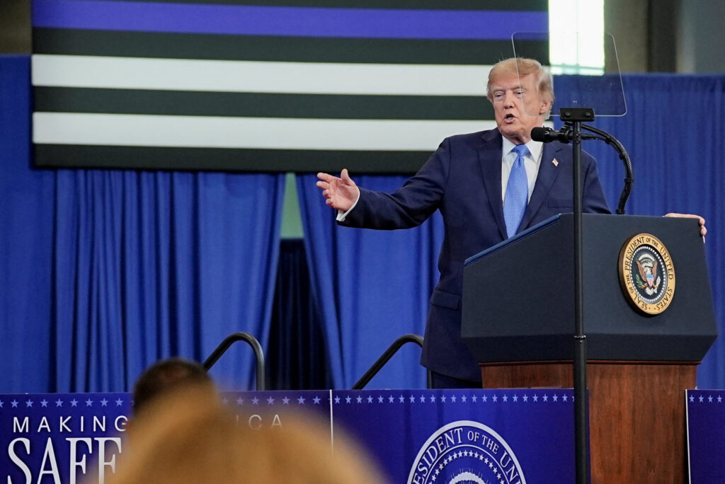 U.S. President Trump visits David S. Mack Center for Training and Intelligence in Garden City