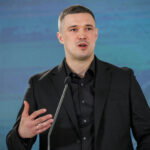 FILE PHOTO: Mykhailo Fedorov attends a press conference in Kyiv