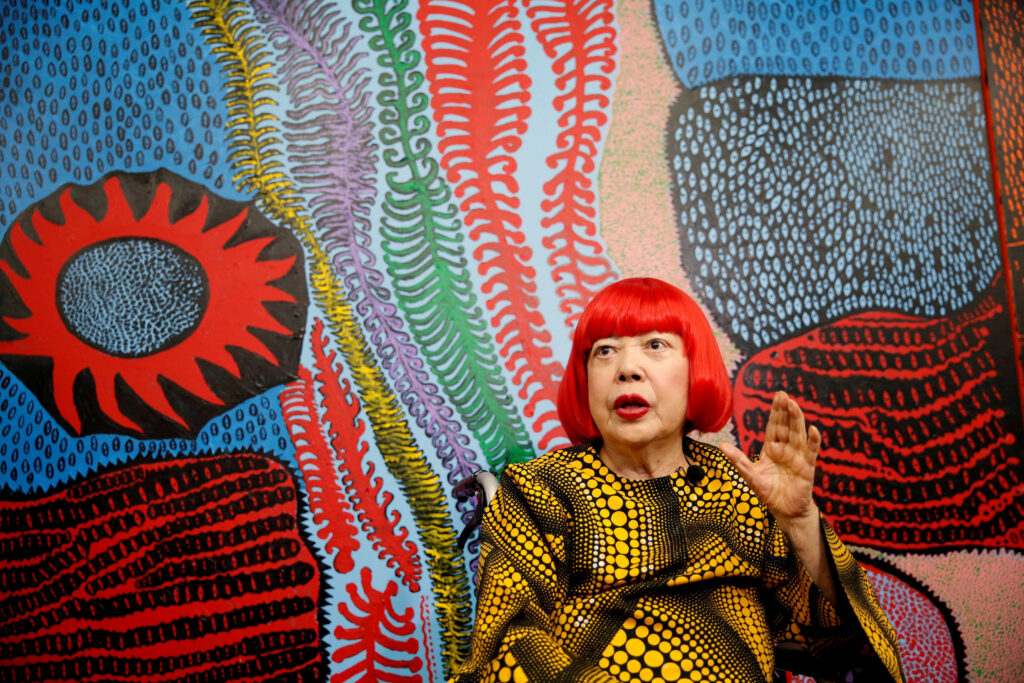 FILE PHOTO: Japanese avant-garde artist Kusama speaks to journalists in Tokyo