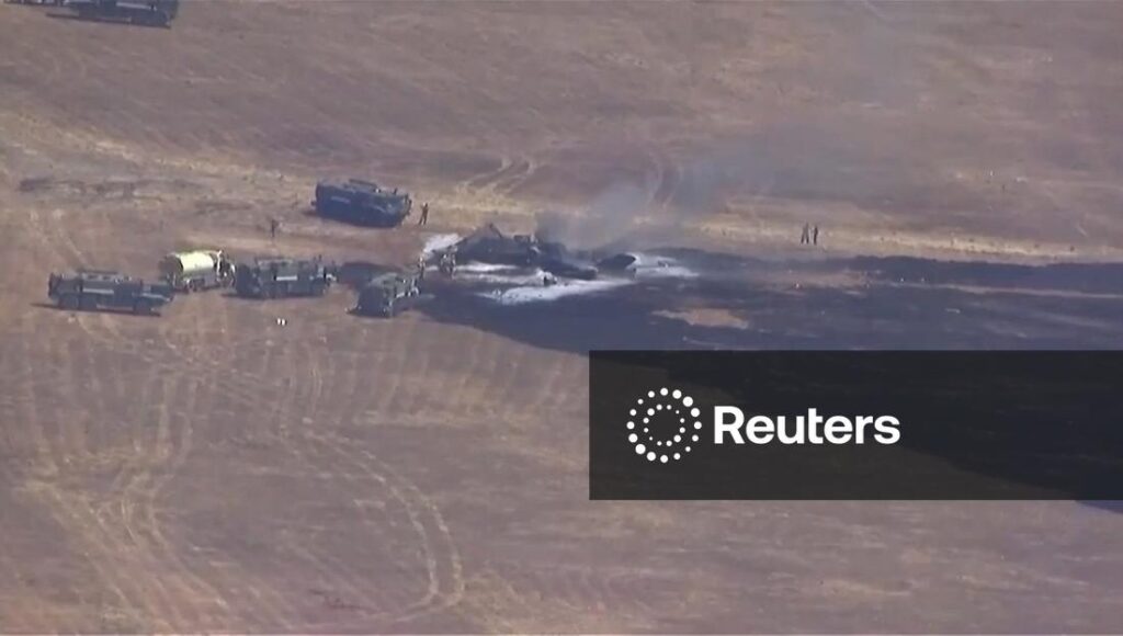 Smoke rises after a Marine Corps F-35B accident at Marine Corps Air Station Miramar