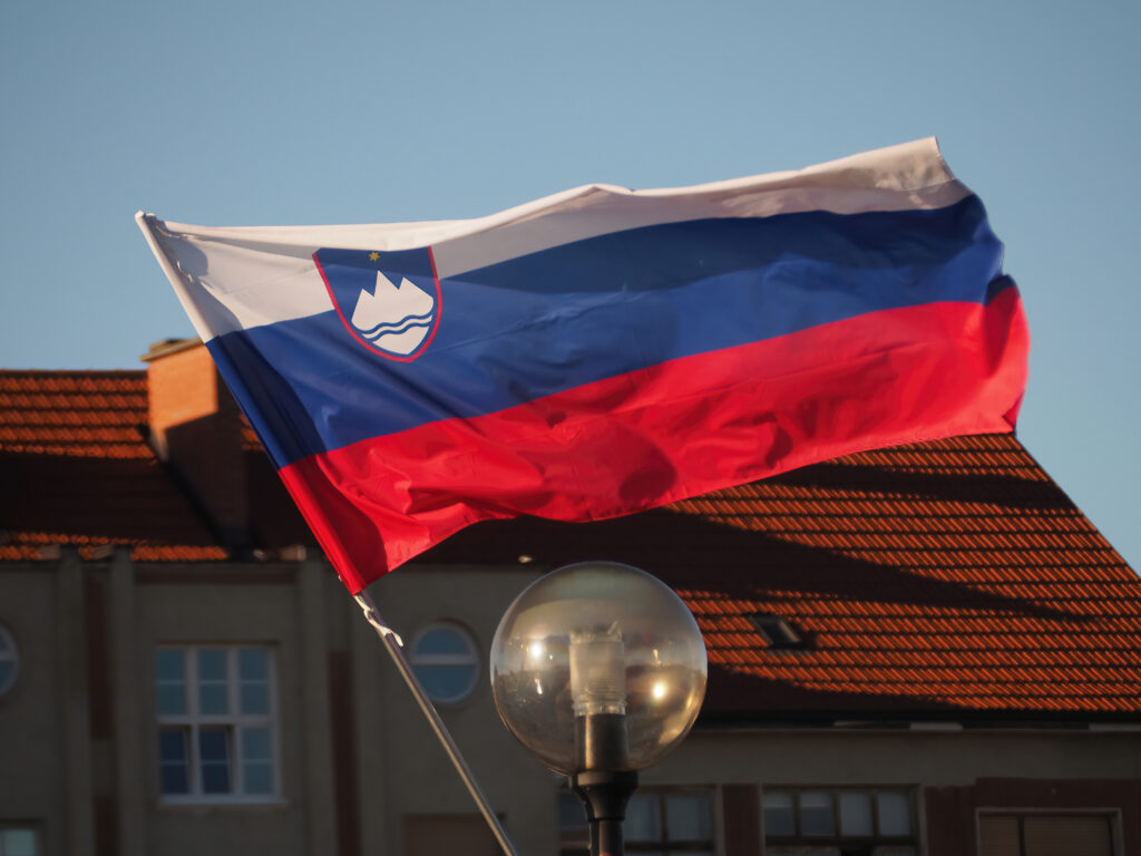 National flag of Slovenia waving in the wind