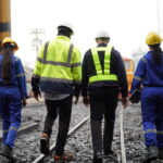 Group of engineer and workers at railway.Transportation facility industry business.