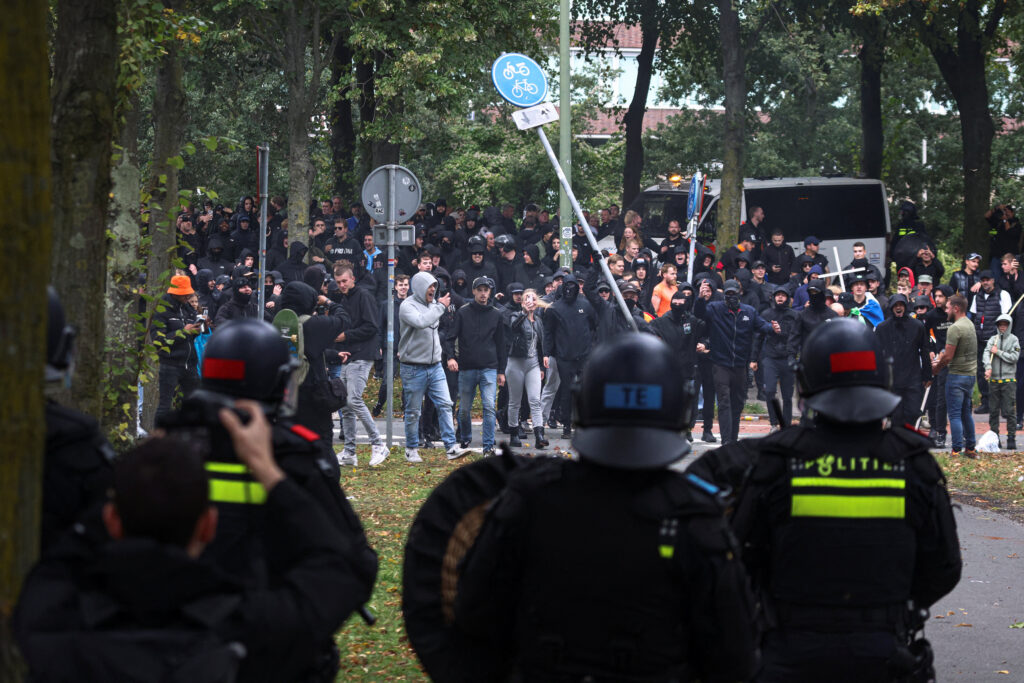 Far-right activists gather for a demonstration in The Hague